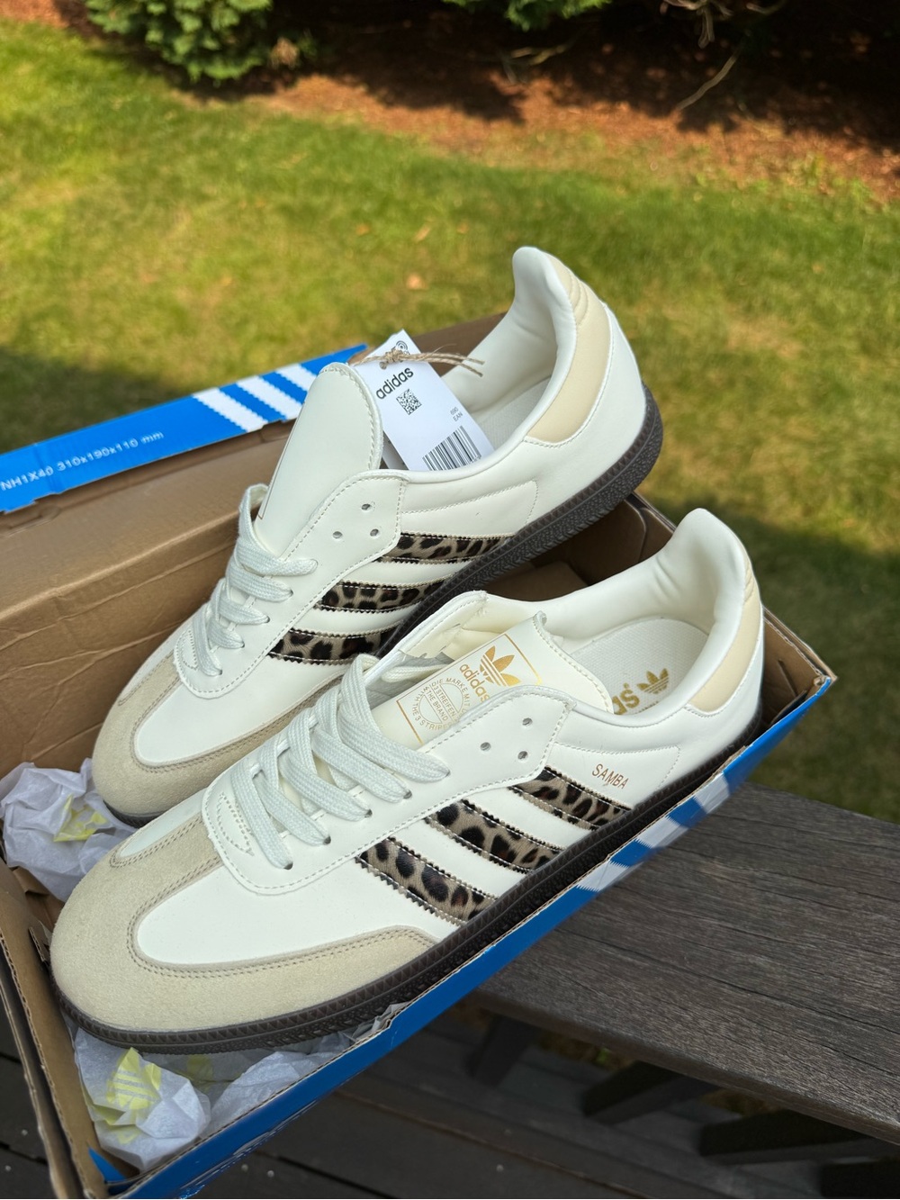 UNISEX adidas Cream and Brown Samba Sneakers with Leopard-Print Stripes - Picture 4 of 8